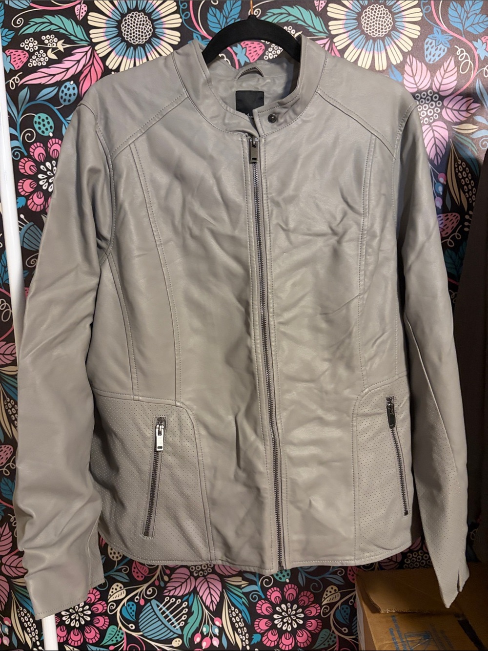 Reitmans Light Gray Faux Leather Bomber Jacket